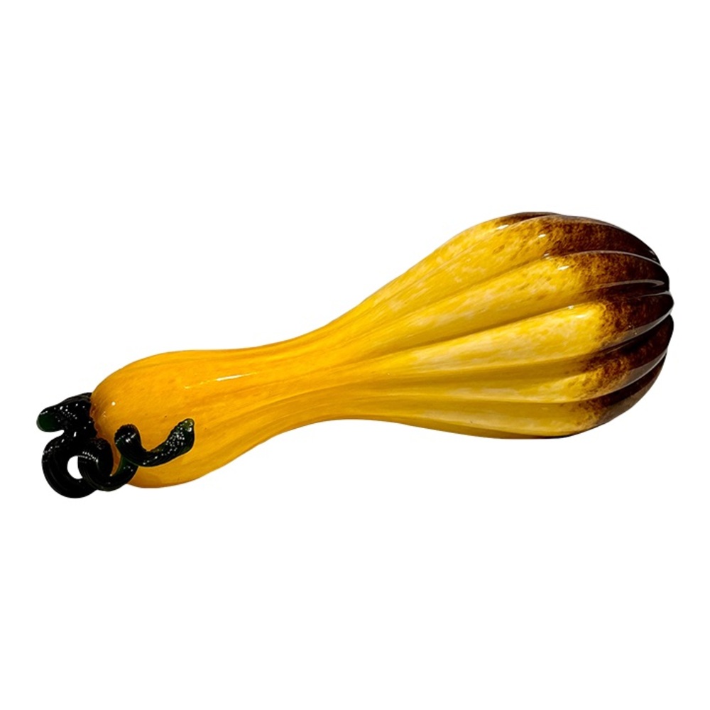 Giant Yellow and Brown Murano Large Art Glass Gourd Fall Thanksgiving Decor 17”L